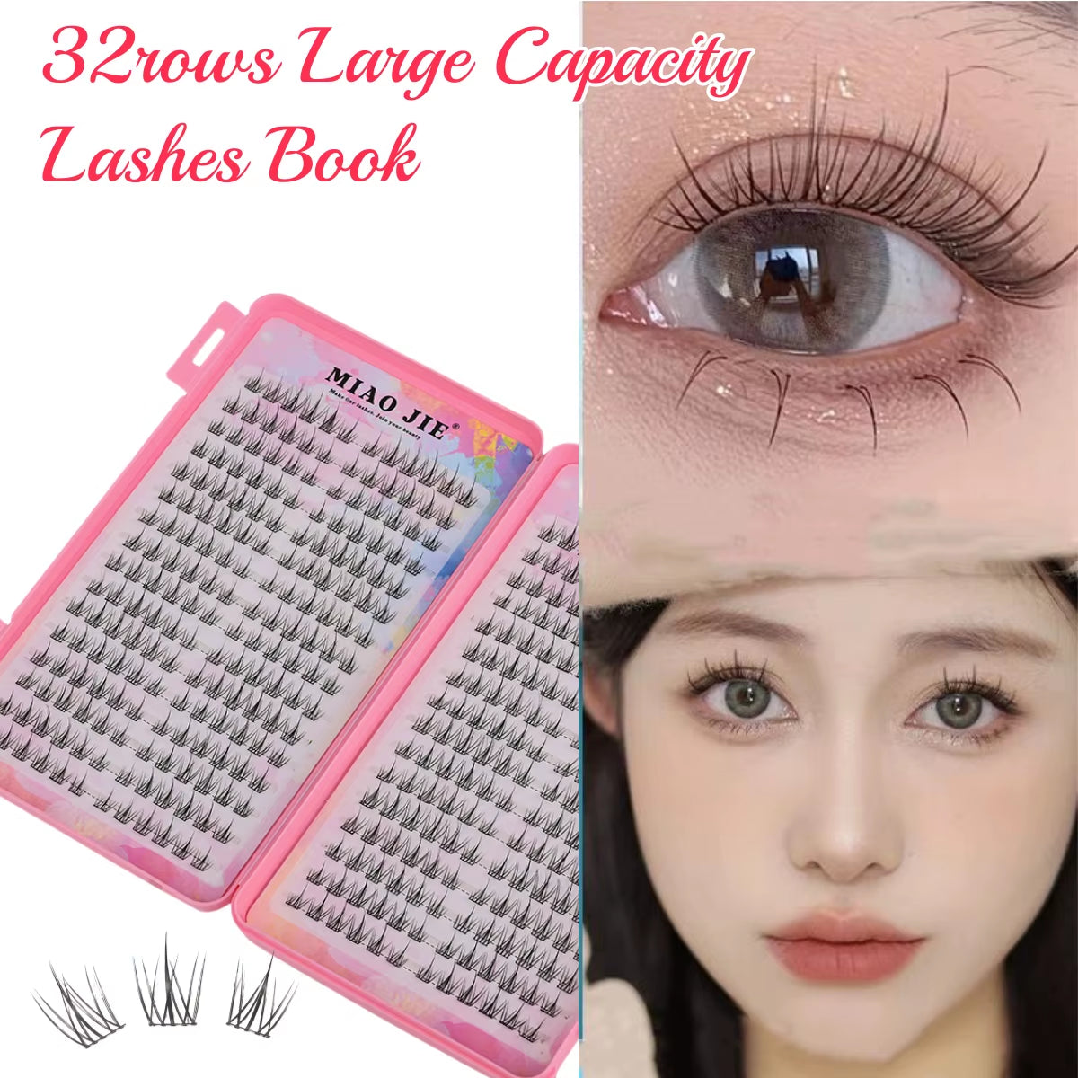 MIAOJIE 32Rows Eyelash Book High Quality Manga Lashes Cluster Lashes Manhua Eyelashes Elf Makeup Strand Eyelashes Douyin Makeup
