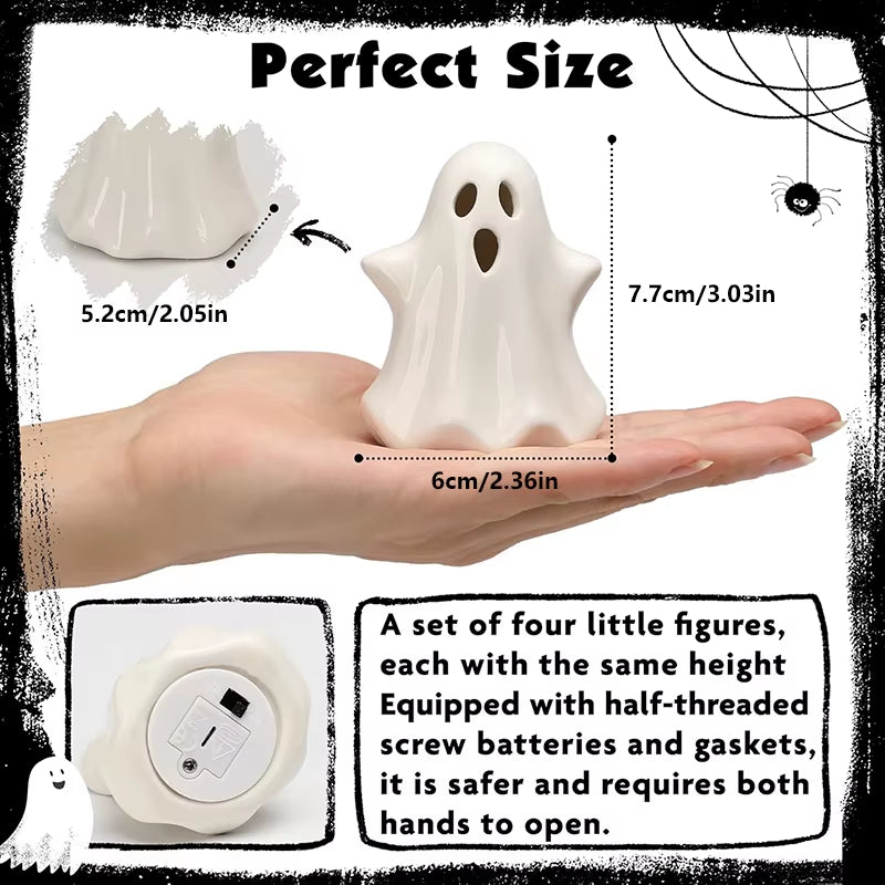 LED Ceramic Ghost Glowing Decoration Cute Ghost Halloween Decoration Small White Ghost Statue Ghost Statue Desktop Decoration