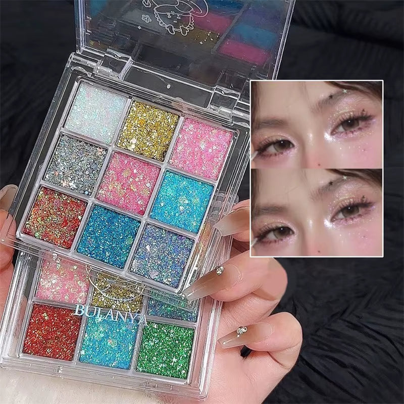 9Color Glitter Eyeshadow Palette Pearly Eyeshadow Palette Makeup Korean Charming Eye Glitter Palette Shiny Eye Shadow Pigments