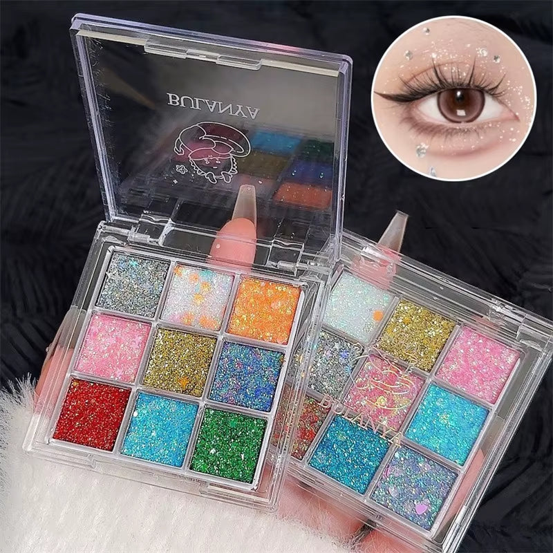 9Color Glitter Eyeshadow Palette Pearly Eyeshadow Palette Makeup Korean Charming Eye Glitter Palette Shiny Eye Shadow Pigments