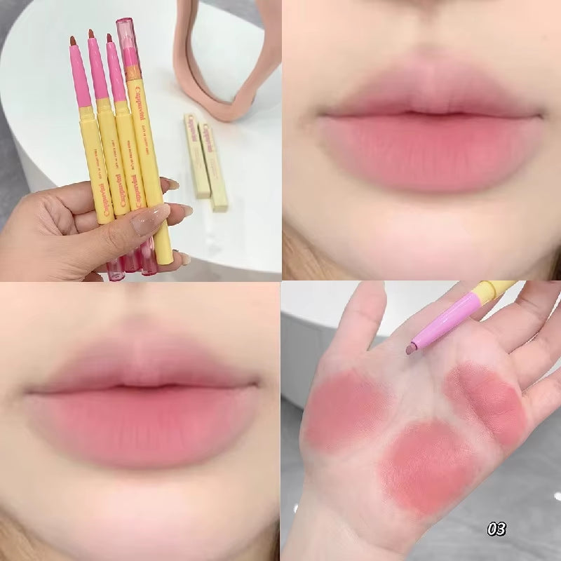 5Color Lip Liner Pen Matte Lipstick Pen Silver Longlasting Lip Contouring Non-Stick Cup Lipliner Pencil with Brush Korean Makeup