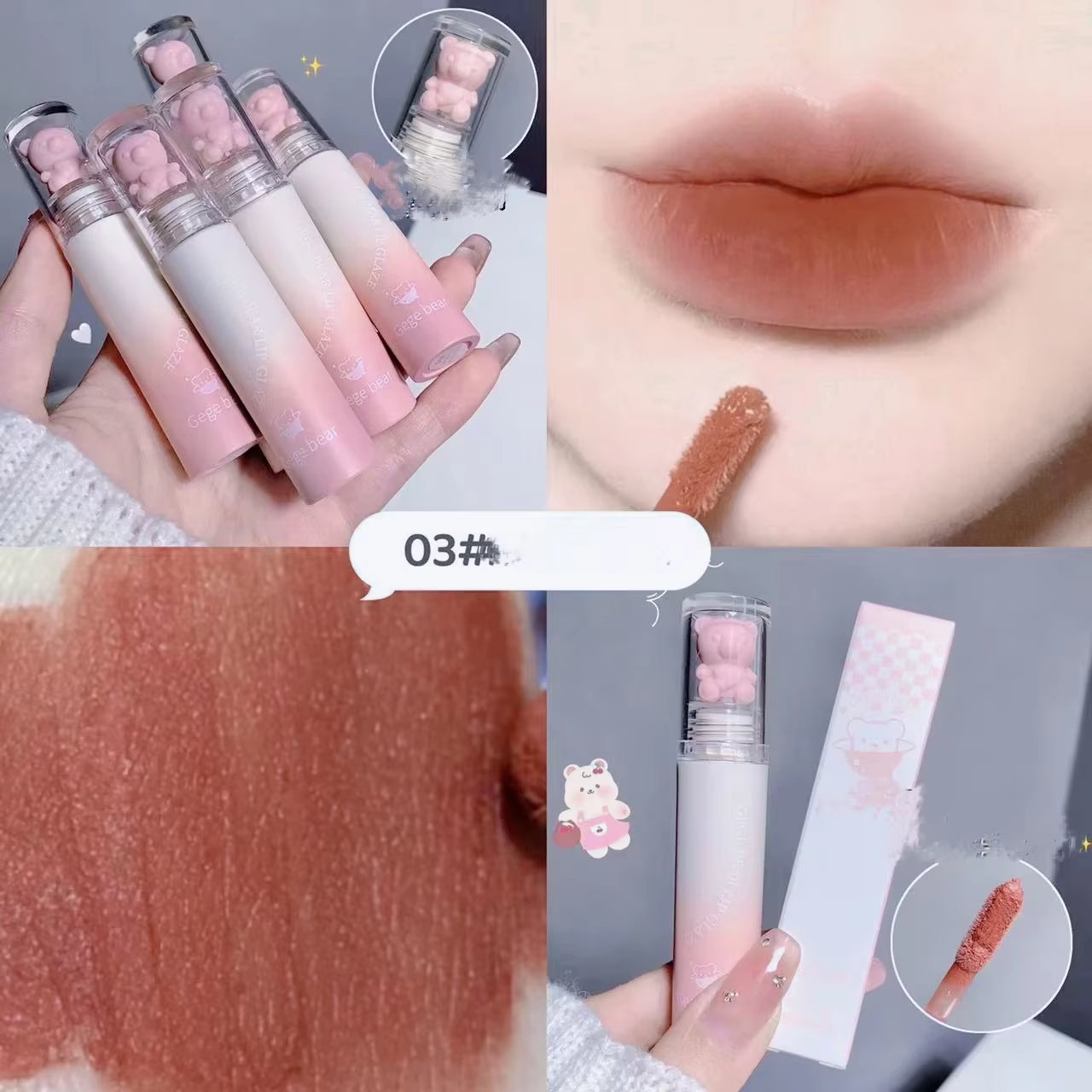 Cute Lip Glaze Girl Chestnut Pink Lip Mud Korean Makeup Girl Lip Gloss Makeup Cosmetics Velvet Waterpoor Lipstick