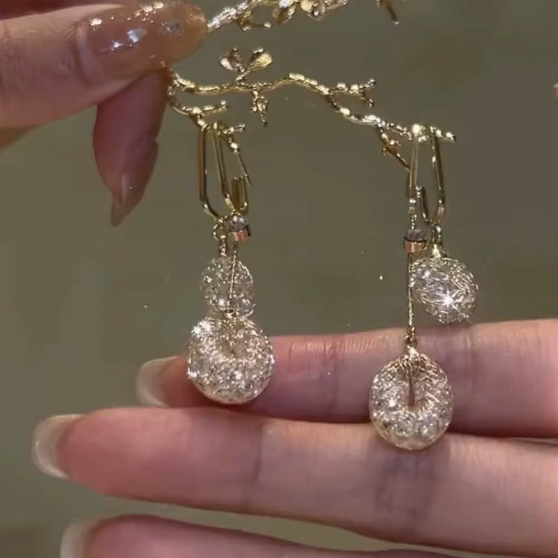 S925 Silver Needle Douyin with Hollow Water Drop Long Tassel Earrings Female Light Luxury Temperament All Fashion Accessories