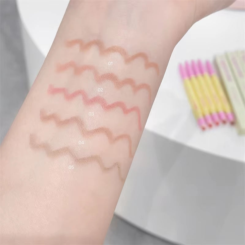 5Color Lip Liner Pen Matte Lipstick Pen Silver Longlasting Lip Contouring Non-Stick Cup Lipliner Pencil with Brush Korean Makeup