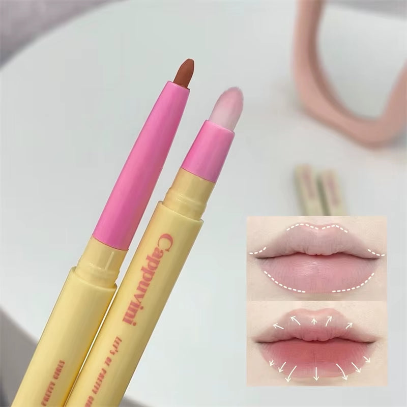 5Color Lip Liner Pen Matte Lipstick Pen Silver Longlasting Lip Contouring Non-Stick Cup Lipliner Pencil with Brush Korean Makeup