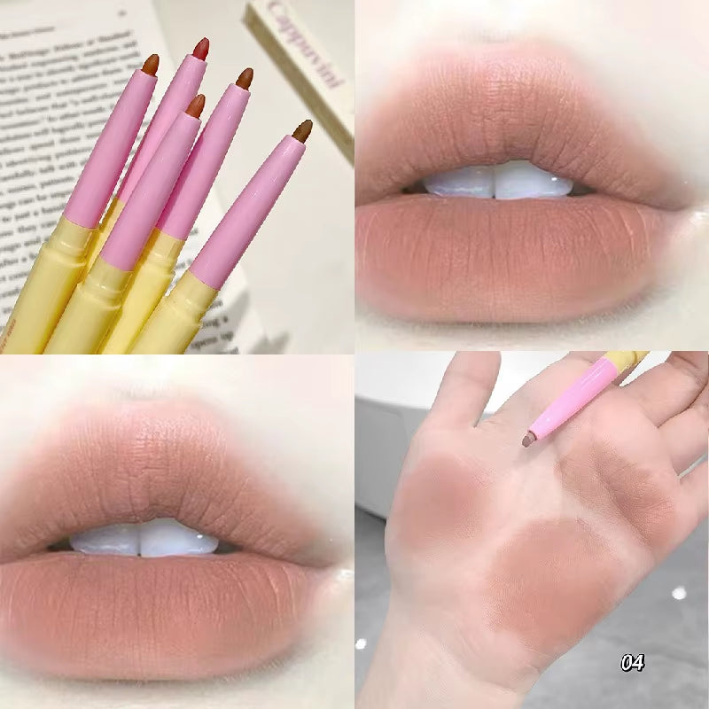 5Color Lip Liner Pen Matte Lipstick Pen Silver Longlasting Lip Contouring Non-Stick Cup Lipliner Pencil with Brush Korean Makeup