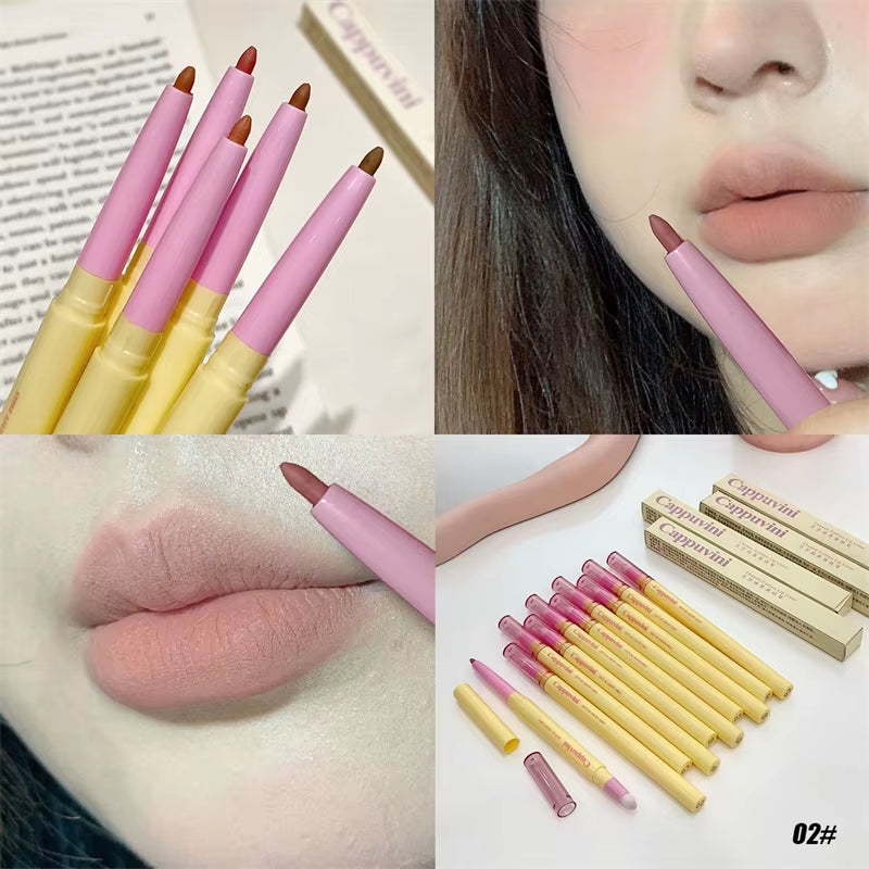 5Color Lip Liner Pen Matte Lipstick Pen Silver Longlasting Lip Contouring Non-Stick Cup Lipliner Pencil with Brush Korean Makeup