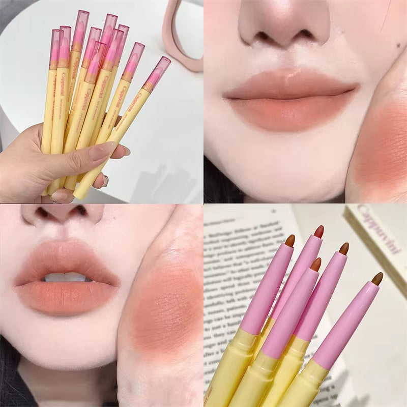 5Color Lip Liner Pen Matte Lipstick Pen Silver Longlasting Lip Contouring Non-Stick Cup Lipliner Pencil with Brush Korean Makeup