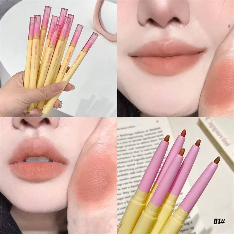 5Color Lip Liner Pen Matte Lipstick Pen Silver Longlasting Lip Contouring Non-Stick Cup Lipliner Pencil with Brush Korean Makeup